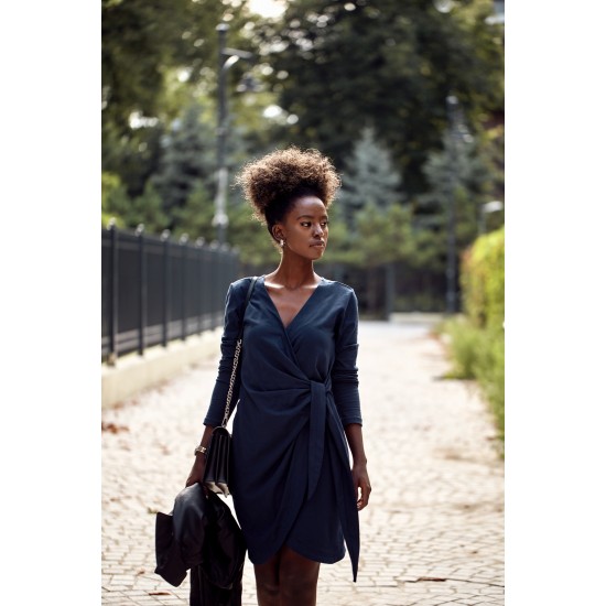 Елегантна рокля с дълъг ръкав в тъмносин цвят FK623 Елегантна рокля с дълъг ръкав в тъмносин цвят FK623