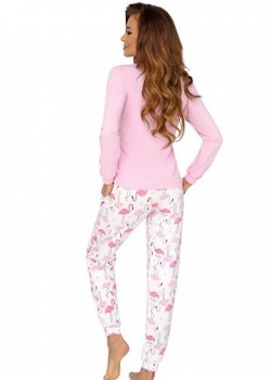 Дълга дамска пижама в бял и розов цвят FLAMINGO Дълга дамска пижама в бял и розов цвят FLAMINGO