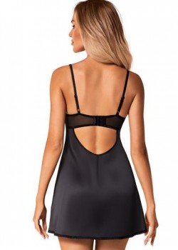 Сатенена нощница с прашки в черен цвят Serena Сатенена нощница с прашки в черен цвят Serena