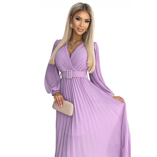 Дамска плисирана рокля в лилав цвят KLARA 414-6 Дамска плисирана рокля в лилав цвят KLARA 414-6