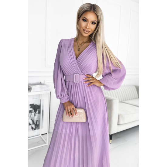 Дамска плисирана рокля в лилав цвят KLARA 414-6 Дамска плисирана рокля в лилав цвят KLARA 414-6