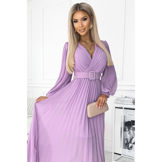 Дамска плисирана рокля в лилав цвят KLARA 414-6 Дамска плисирана рокля в лилав цвят KLARA 414-6