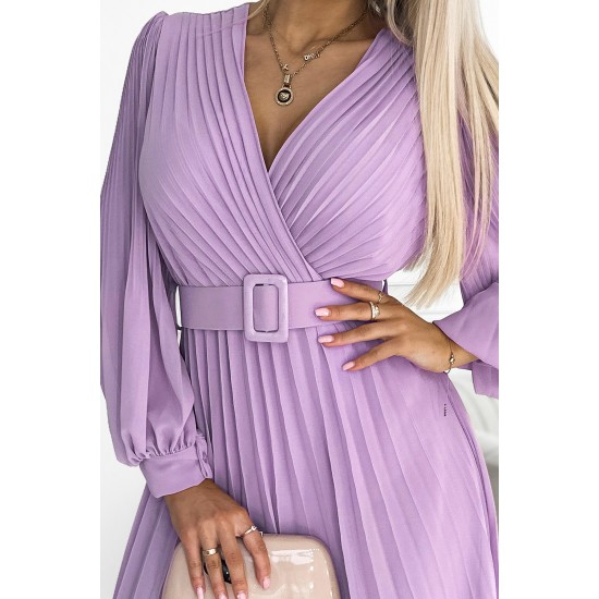 Дамска плисирана рокля в лилав цвят KLARA 414-6 Дамска плисирана рокля в лилав цвят KLARA 414-6