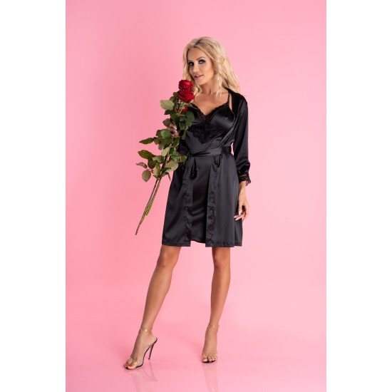 Сатенен халат с прашки в черен цвят Ariladyen Сатенен халат с прашки в черен цвят Ariladyen