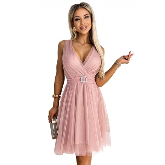 Официална рокля с тюл в цвят пепел от рози 525-2