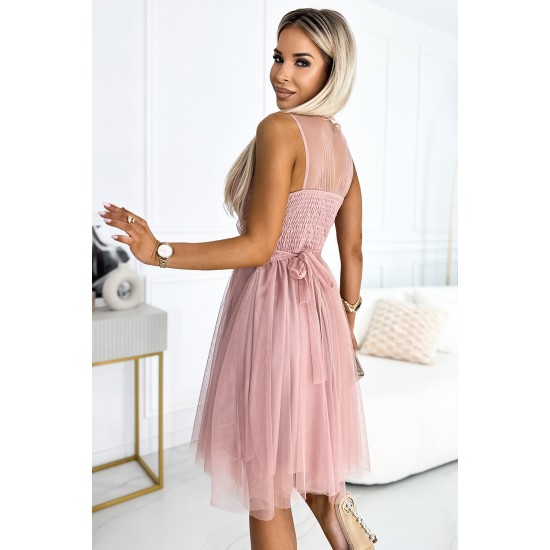 Официална рокля с тюл в цвят пепел от рози 525-2