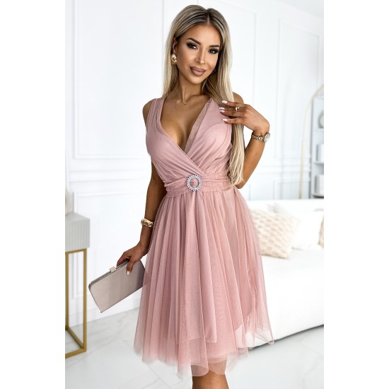 Официална рокля с тюл в цвят пепел от рози 525-2