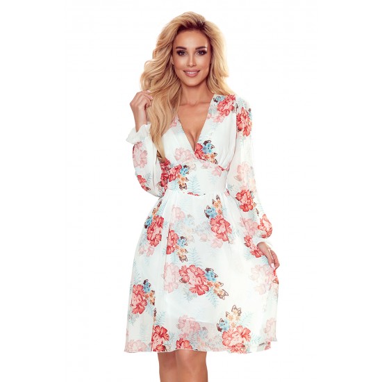 Нежна рокля с флорален принт в бял цвят 388-2