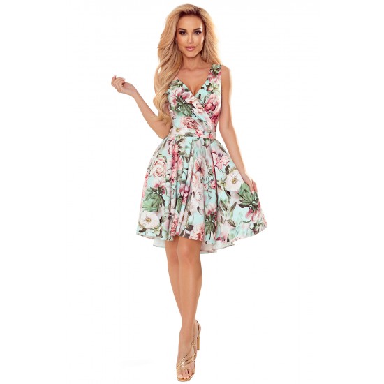 Официална рокля без ръкав с флорален принт 478-1 Официална рокля без ръкав с флорален принт 478-1