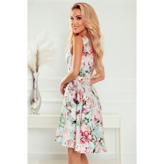 Официална рокля без ръкав с флорален принт 478-1 Официална рокля без ръкав с флорален принт 478-1