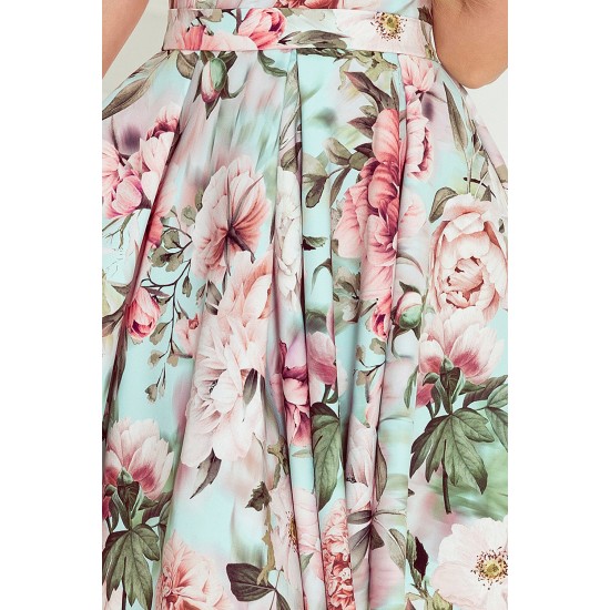 Официална рокля без ръкав с флорален принт 478-1 Официална рокля без ръкав с флорален принт 478-1