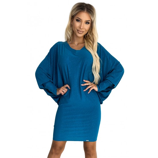 Широка рокля с дълги ръкави в син цвят 402-3