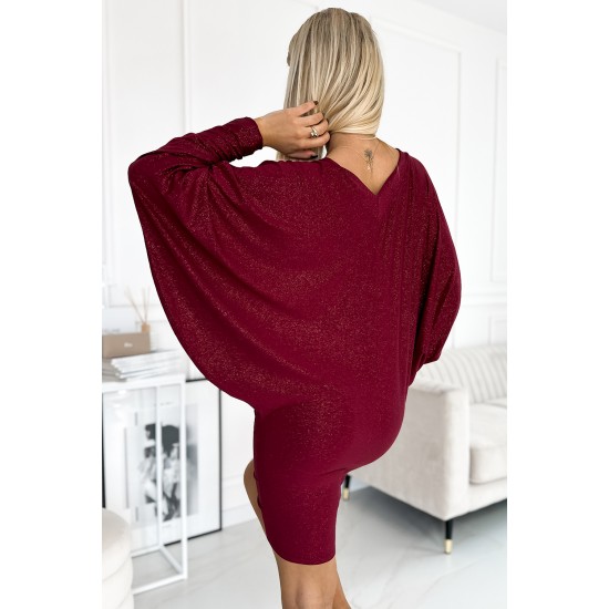 Широка рокля с дълги ръкави в бордо 402-4 Широка рокля с дълги ръкави в бордо 402-4