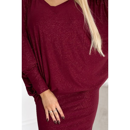 Широка рокля с дълги ръкави в бордо 402-4 Широка рокля с дълги ръкави в бордо 402-4