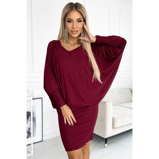 Широка рокля с дълги ръкави в бордо 402-4 Широка рокля с дълги ръкави в бордо 402-4