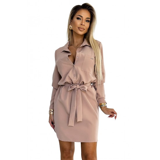 Елегантна бежова рокля 284-2 Елегантна бежова рокля 284-2