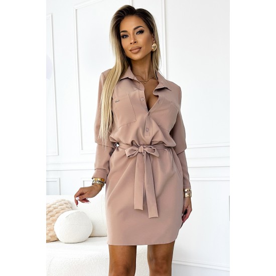 Елегантна бежова рокля 284-2 Елегантна бежова рокля 284-2