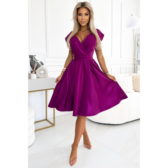 Разкроена миди рокля в лилав цвят 348-8 Разкроена миди рокля в лилав цвят 348-8