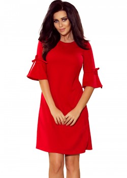 Червена рокля с разкроени ръкави 217-1