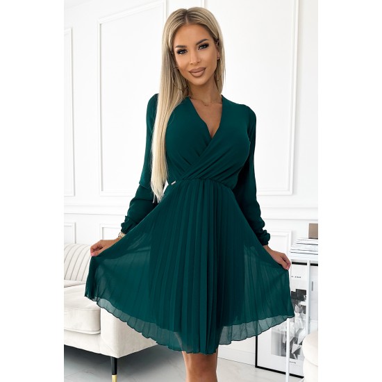 Плисирана рокля с дълъг ръкав в тъмнозелено 313-14 | Alba.bg Плисирана рокля с дълъг ръкав в тъмнозелено 313-14 | Alba.bg