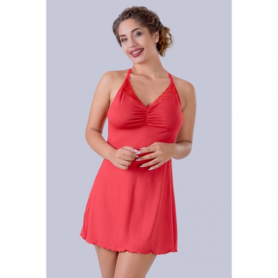 Дамска дантелена нощница в червен цвят GT15  | Alba.bg