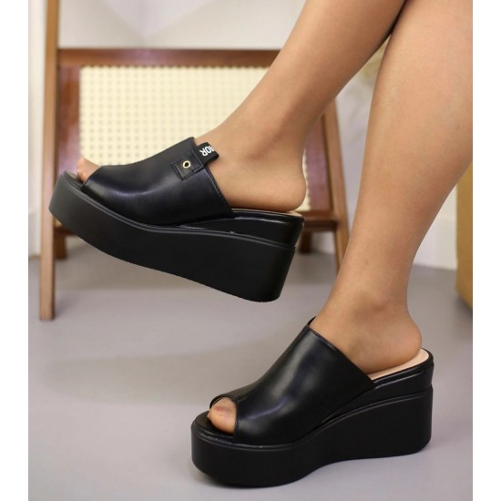 Дамски чехли на платформа в черен цвят CB008  | Alba.bg