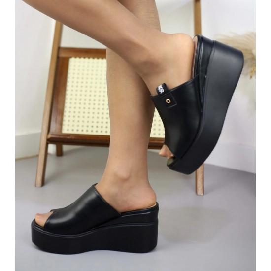 Дамски чехли на платформа в черен цвят CB008  | Alba.bg
