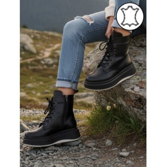 Дамски боти от естествена кожа в черен цвят V104  | Alba.bg