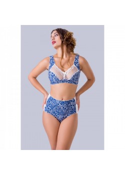 Sof сутиен без банели в сметана и синьо с дантела AP240