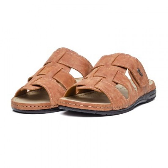 Мъжки отворени чехли в светло кафяв цвят W4087  | Alba.bg