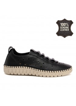 Дамски мокасини естествена кожа в черен цвят