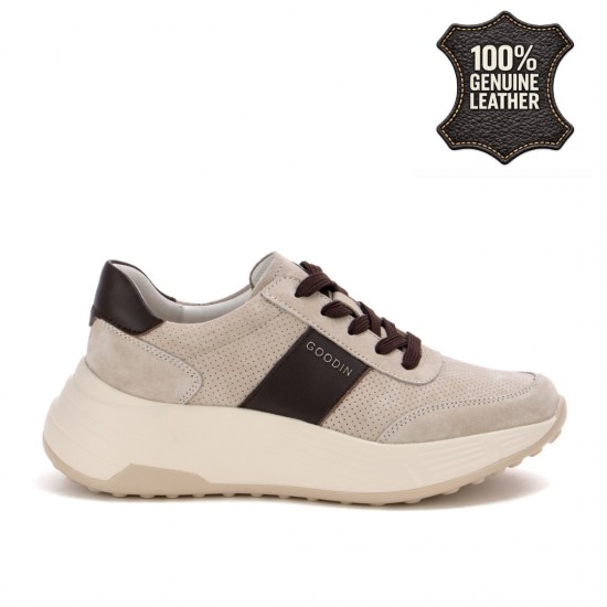 Дамски маратонки от естествен велур в бежов цвят GL558  | Alba.bg