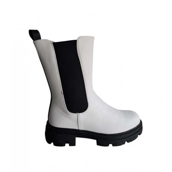 Дамски боти в бял цвят с дебела подметка и топъл хастар D77  | Alba.bg
