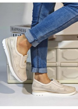 Дамски ежедневни обувки в бежов цвят естствена кожа Z613