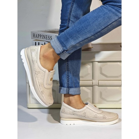 Дамски ежедневни обувки в бежов цвят естствена кожа Z613  | Alba.bg