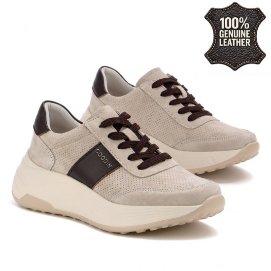 Дамски маратонки от естествен велур в бежов цвят GL558  | Alba.bg