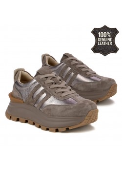 Дамски маратонки от естествена кожа в тъмно сив цвят GL551