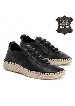 Дамски мокасини естествена кожа в черен цвят