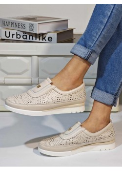 Дамски ежедневни обувки в бежов цвят естствена кожа Z613 Дамски ежедневни обувки в бежов цвят естствена кожа Z613