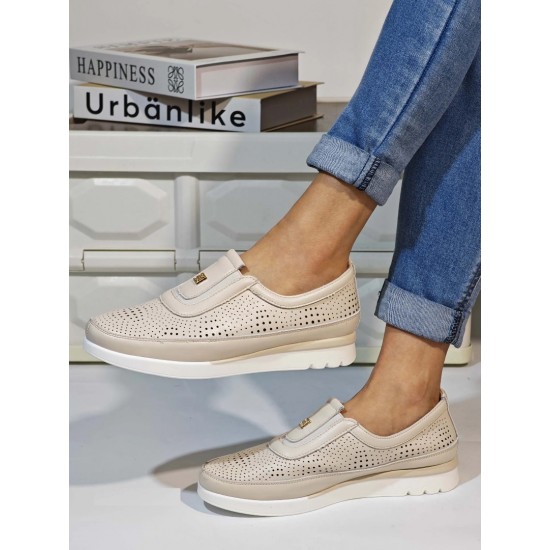 Дамски ежедневни обувки в бежов цвят естствена кожа Z613  | Alba.bg