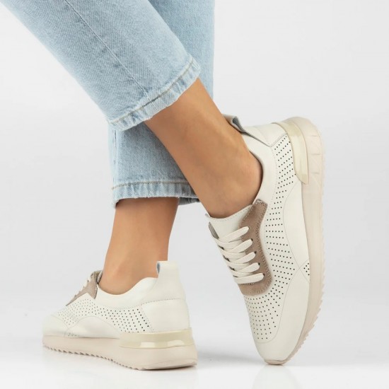 Дамски спортни обувки от естествена кожа в бежов цвят L2627  | Alba.bg