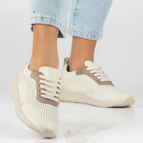 Дамски спортни обувки от естествена кожа в бежов цвят L2627  | Alba.bg